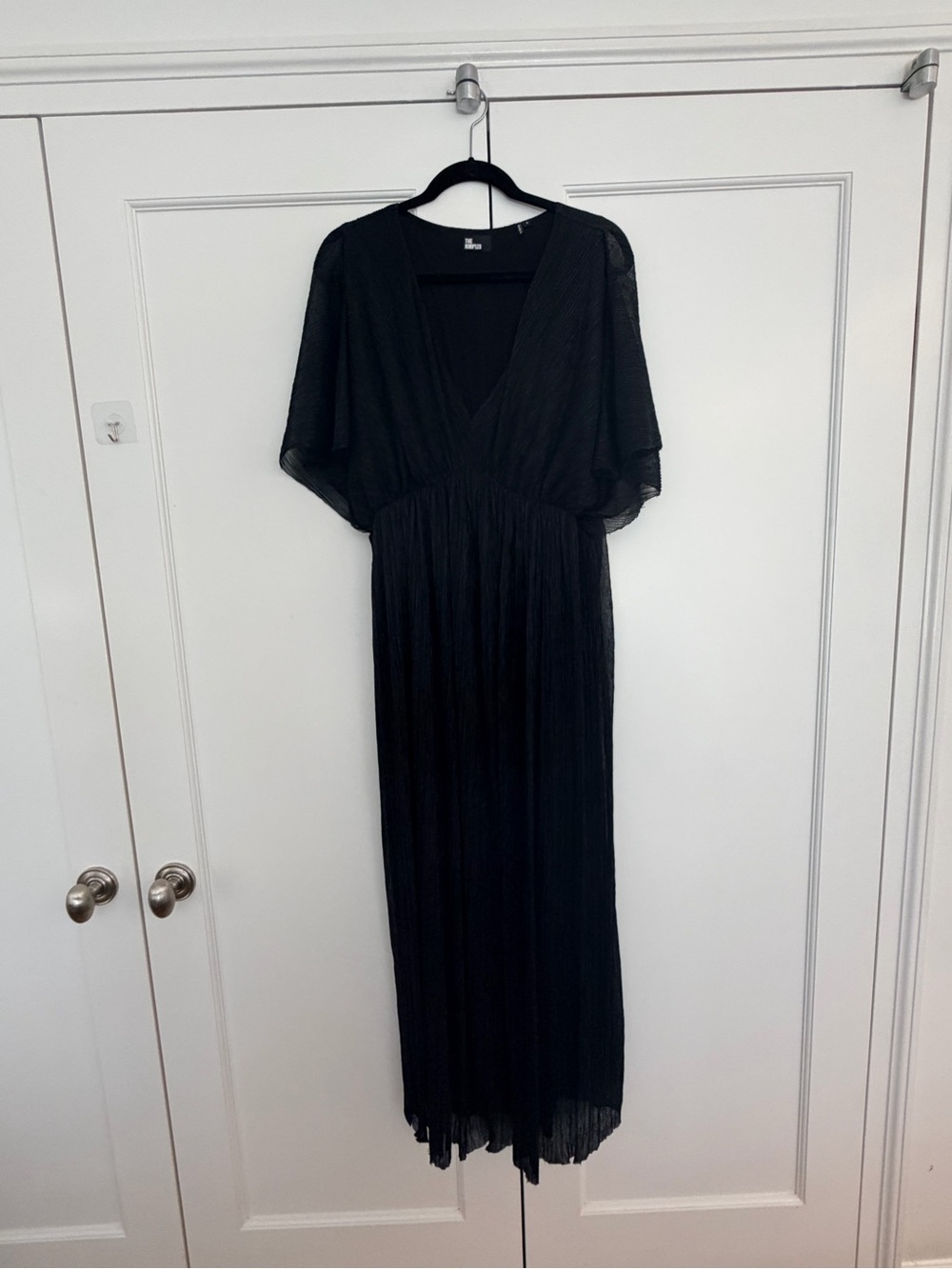 The Kooples Black Pleated V-Neck Maxi Dress